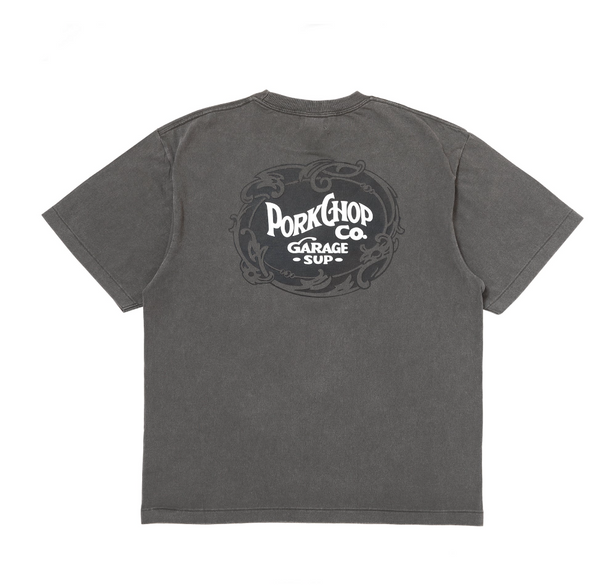 【PORKCHOP GARAGE SUPPLY|ポークチョップ ガレージ サプライ】F LEAF LOGO TEE / F リーフロゴ TEE(FADE NAVY,FADE GRAY)