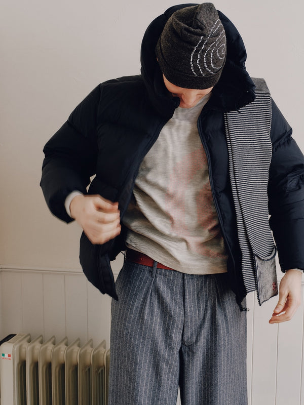【SOL soonerorlater|ソル スーナーオアレイター】KNITTED BORDER SCARF(BLACK&IVORY , BURGUNDY&CHARCOAL) 正規取扱店舗 公式オンライン通販 島根 松江 26AW マフラー GuruGuruロゴ