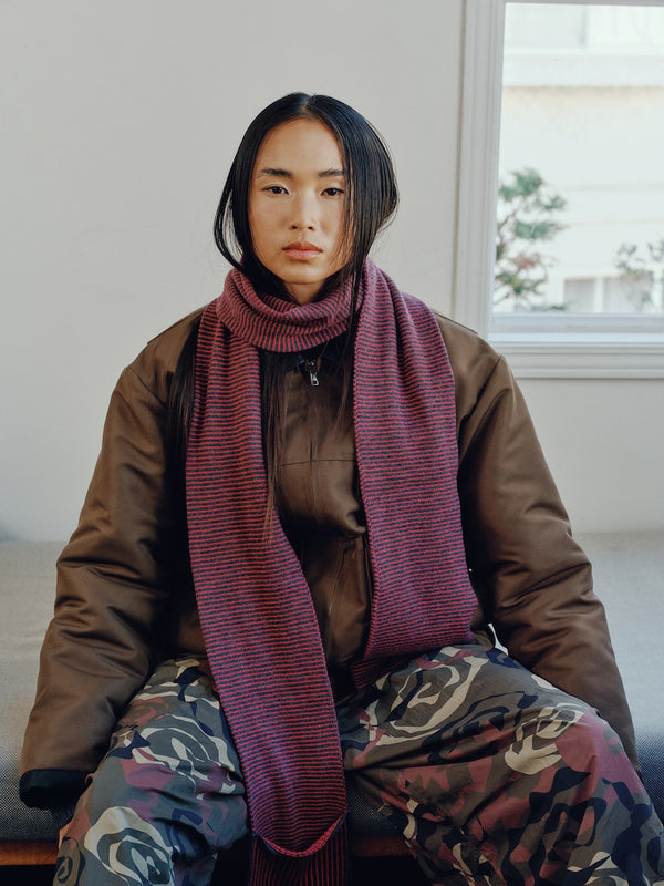 【SOL soonerorlater|ソル スーナーオアレイター】KNITTED BORDER SCARF(BLACK&IVORY , BURGUNDY&CHARCOAL) 正規取扱店舗 公式オンライン通販 島根 松江 26AW マフラー GuruGuruロゴ