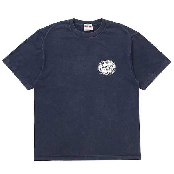 【PORKCHOP GARAGE SUPPLY|ポークチョップ ガレージ サプライ】F LEAF LOGO TEE / F リーフロゴ TEE(FADE NAVY,FADE GRAY)