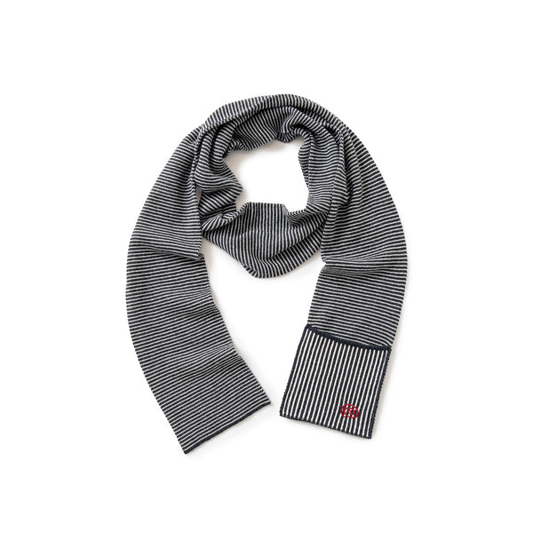 【SOL soonerorlater|ソル スーナーオアレイター】KNITTED BORDER SCARF(BLACK&IVORY , BURGUNDY&CHARCOAL) 正規取扱店舗 公式オンライン通販 島根 松江 26AW マフラー GuruGuruロゴ