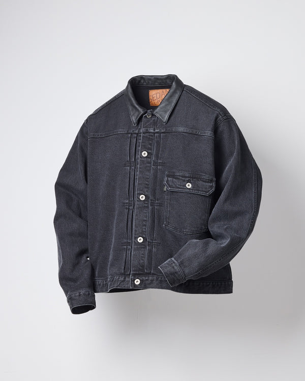 【SEDAN ALL-PURPOSE|セダンオールパーパス】LEATHER COLLAR DENIM JACKET/レザーカラーデニムジャケット(BLACK)