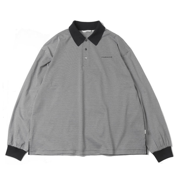 NARROW STRIPED L/S POLO SHIRT/ナローストライプロングスリーブポロシャツ(BLACK/WHITE)
