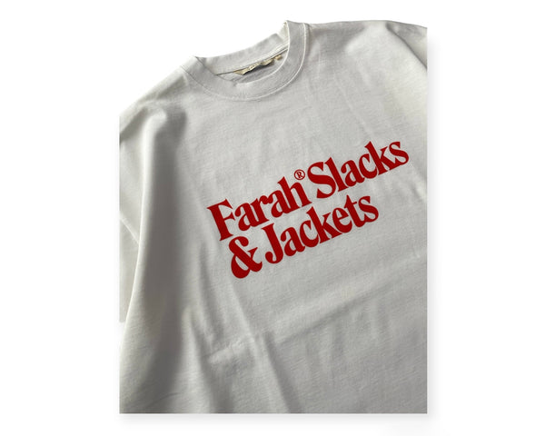 PRINTED GRAPHIC T-SHIRT"SLACKS&JACKETS"/プリントグラフィックTシャツ"SLACKS&JACKETS"(WHITE)