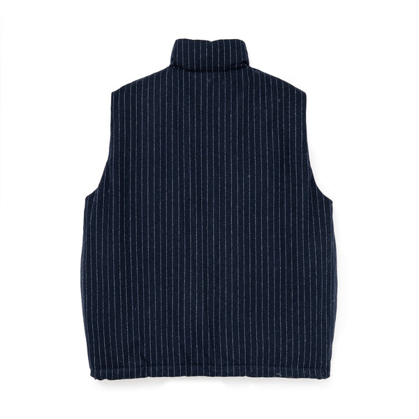 【SOL soonerorlater|ソル スーナーオアレイター】PIN-STRIPE PADDED VEST(NAVY) 正規取扱店舗 公式オンライン通販 島根 松江 26AW ダウンベスト