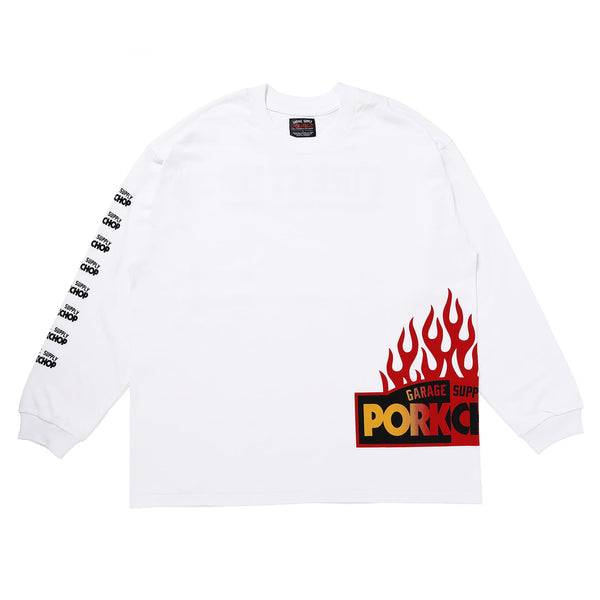 【PORKCHOP GARAGE SUPPLY|ポークチョップ ガレージ サプライ】FIRE BLOCK MULTI L/S TEE/ファイヤーブロック マルチ L/S TEE(WHITE)