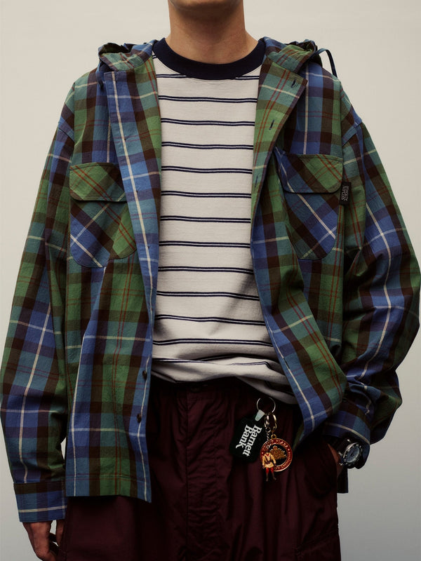 【SEDAN ALL - PURPOSE|セダンオールパーパス】PLAID HOODED SHIRT/プラッドフーデットシャツ(BLUE GREEN) - STREAM【SEDAN ALL - PURPOSE|セダンオールパーパス】PLAID HOODED SHIRT/プラッドフーデットシャツ(BLUE GREEN)STREAMM