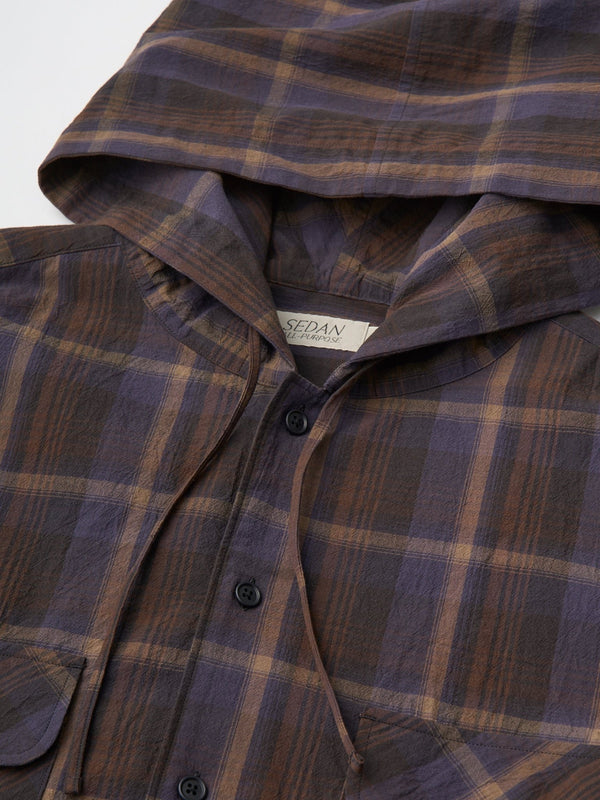 【SEDAN ALL - PURPOSE|セダンオールパーパス】PLAID HOODED SHIRT/プラッドフーデットシャツ(PURPLE BROWN) - STREAM【SEDAN ALL - PURPOSE|セダンオールパーパス】PLAID HOODED SHIRT/プラッドフーデットシャツ(PURPLE BROWN)STREAMM