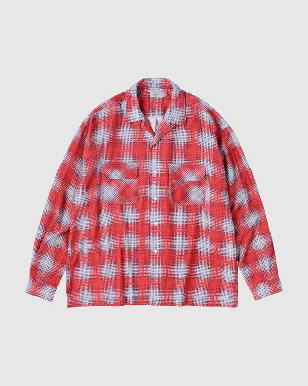 【SEDAN ALL - PURPOSE|セダンオールパーパス】PRINTED PLAID FLANNEL OPEN COLLAR SHIRT(BRICK × BURGUNDY , GREEN × PURPLE) - STREAM