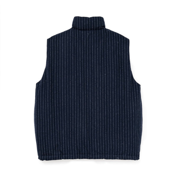 【SOL soonerorlater|ソル スーナーオアレイター】PIN-STRIPE PADDED VEST(NAVY) 正規取扱店舗 公式オンライン通販 島根 松江 26AW ダウンベスト