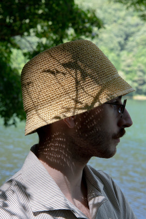 NOROLL RAFFIA BUCKET/PANAMA SAFARI HAT - STREAM