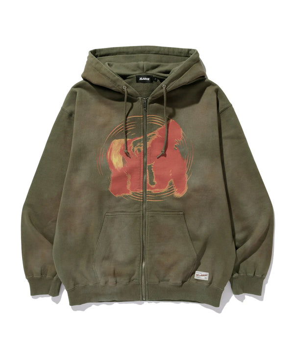 【X-LARGE|エクストララージ】SPRAY PROCESSED ZIP HOODED SWEATSHIRT/スプレープロセストジップフーデッドスウェットシャツ(OLIVE , BLACK)
