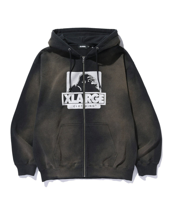 【X-LARGE|エクストララージ】DISCHARGE PRINTED OG ZIP HOODED SWEATSHIRT/ディスチャージプリンテッドOG ジップフーデッドスウェットシャツ(GREEN , BLACK)