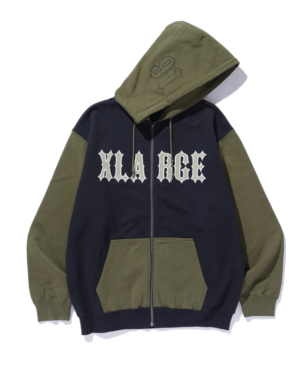 【X-LARGE|エクストララージ】COLOR BLOCK ZIP HOODED SWEATSHIRT/カラーブロックジップフーデットスウェットシャツ(BEIGE , OLIVE)