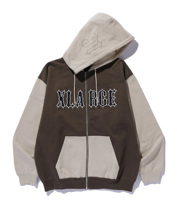 【X-LARGE|エクストララージ】COLOR BLOCK ZIP HOODED SWEATSHIRT/カラーブロックジップフーデットスウェットシャツ(BEIGE , OLIVE)