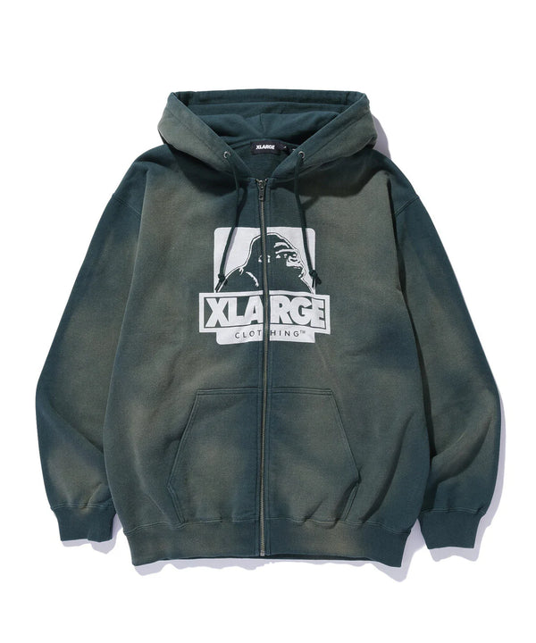 【X-LARGE|エクストララージ】DISCHARGE PRINTED OG ZIP HOODED SWEATSHIRT/ディスチャージプリンテッドOG ジップフーデッドスウェットシャツ(GREEN , BLACK)