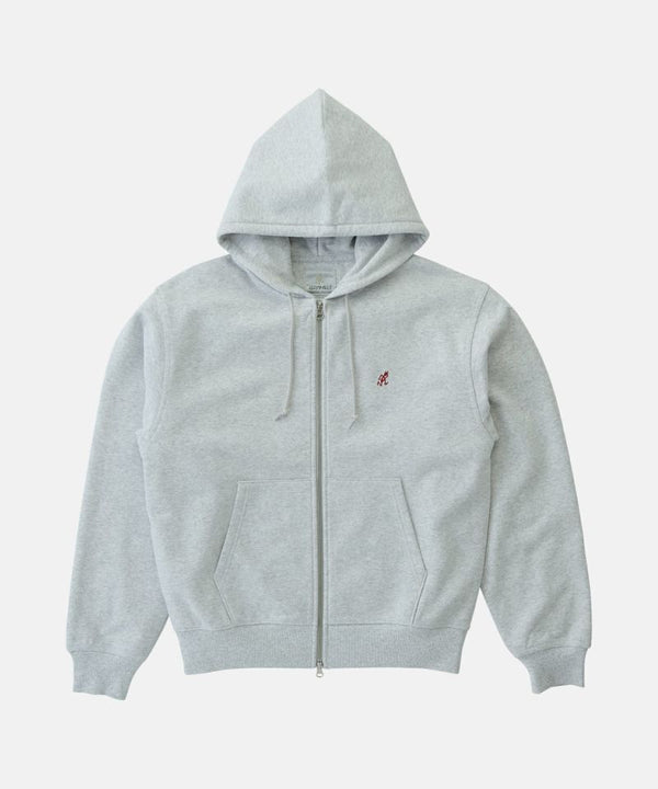 【GRAMICCI|グラミチ】ONE POINT ZIP HOODED SWEATSHIRT/ワンポイントジップフーデッドスウェットシャツ(HEATHER ASH , DARK NAVY)