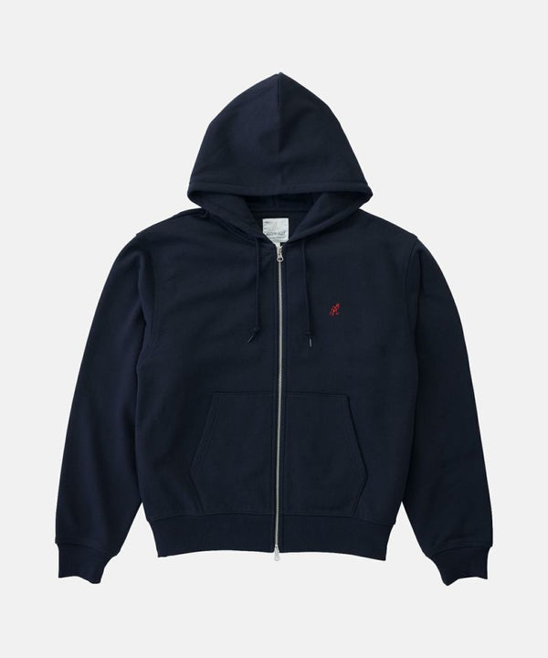 【GRAMICCI|グラミチ】ONE POINT ZIP HOODED SWEATSHIRT/ワンポイントジップフーデッドスウェットシャツ(HEATHER ASH , DARK NAVY)