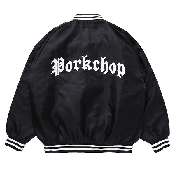 【PORKCHOP GARAGE SUPPLY|ポークチョップ ガレージ サプライ】SATIN SPORT JKT/サテンスポーツジャケット(BLACK)