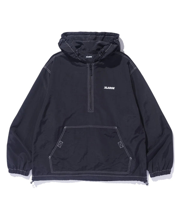 CONTRAST STITCHED NYLON HOODED JACKET/コントラストスティッチドナイロンフーデットジャケット(BLACK)