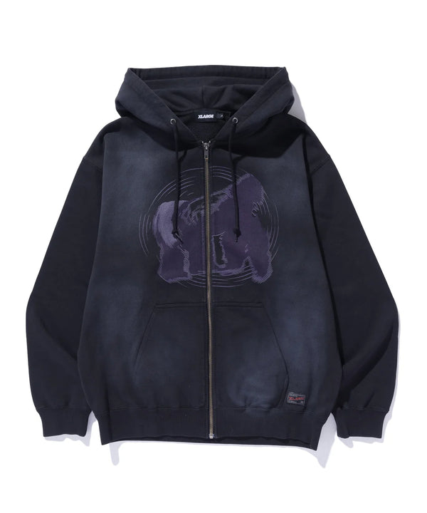 【X-LARGE|エクストララージ】SPRAY PROCESSED ZIP HOODED SWEATSHIRT/スプレープロセストジップフーデッドスウェットシャツ(OLIVE , BLACK)