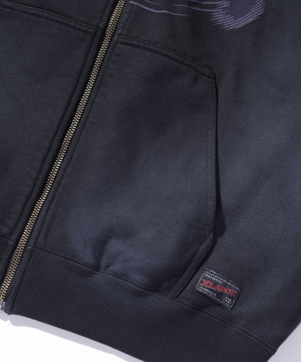 【X-LARGE|エクストララージ】SPRAY PROCESSED ZIP HOODED SWEATSHIRT/スプレープロセストジップフーデッドスウェットシャツ(OLIVE , BLACK)