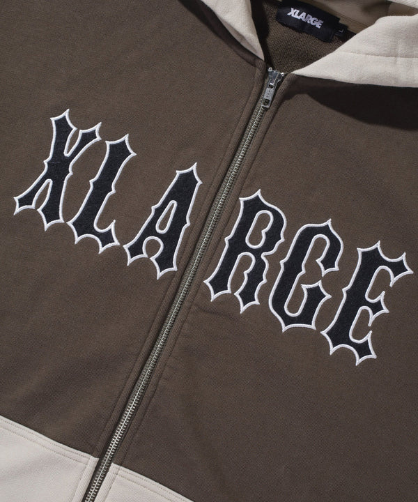 【X-LARGE|エクストララージ】COLOR BLOCK ZIP HOODED SWEATSHIRT/カラーブロックジップフーデットスウェットシャツ(BEIGE , OLIVE)