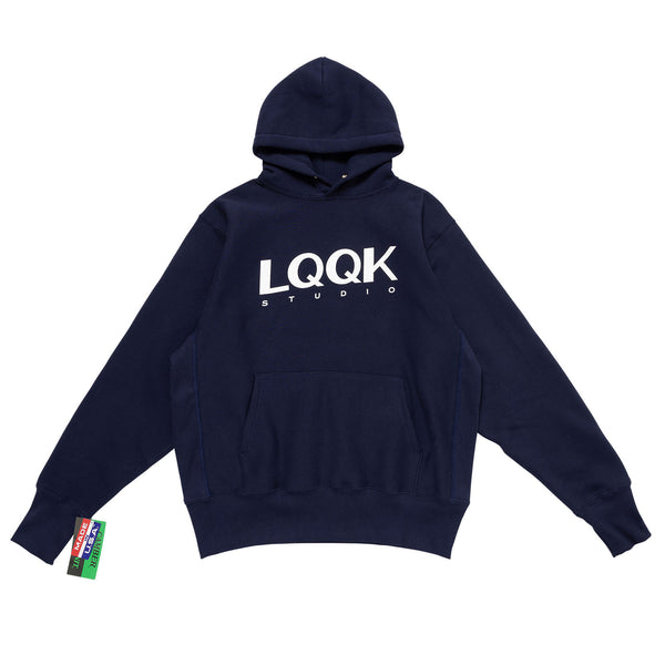 【LQQK STUDIO | ルックスタジオ】SIGNATURE SNAP FLEECE HOODIE/シグネイチャー スナップ フリースフーディー(NAVY)