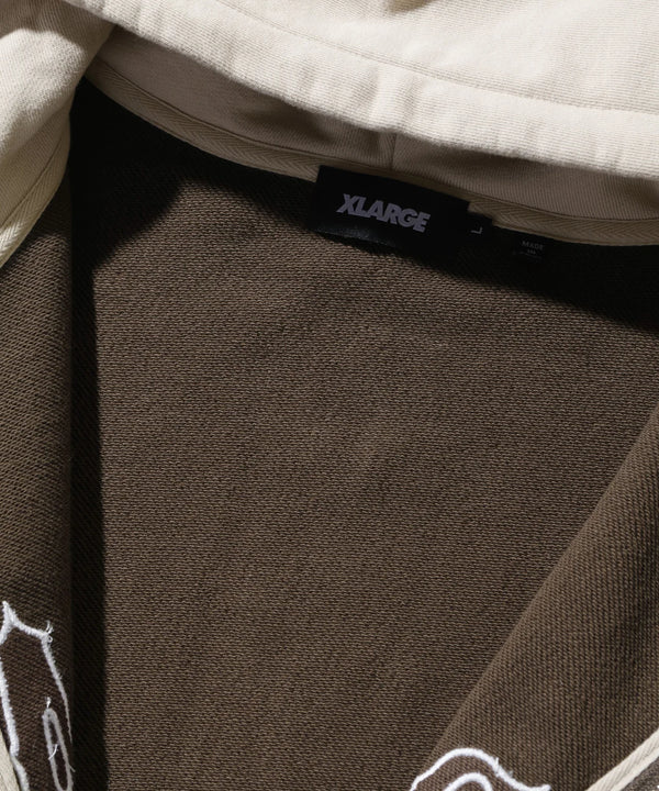 【X-LARGE|エクストララージ】COLOR BLOCK ZIP HOODED SWEATSHIRT/カラーブロックジップフーデットスウェットシャツ(BEIGE , OLIVE)