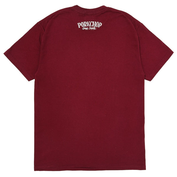【PORKCHOP GARAGE SUPPLY|ポークチョップ ガレージ サプライ】PORK FRONT TEE 25/ ポーク フロント TEE 25 (WHITE,BLACK,BURGUNDY)