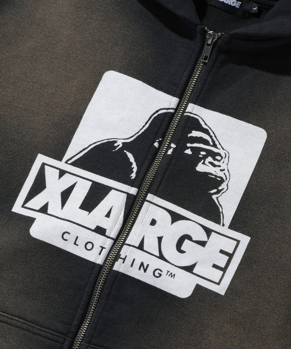 【X-LARGE|エクストララージ】DISCHARGE PRINTED OG ZIP HOODED SWEATSHIRT/ディスチャージプリンテッドOG ジップフーデッドスウェットシャツ(GREEN , BLACK)