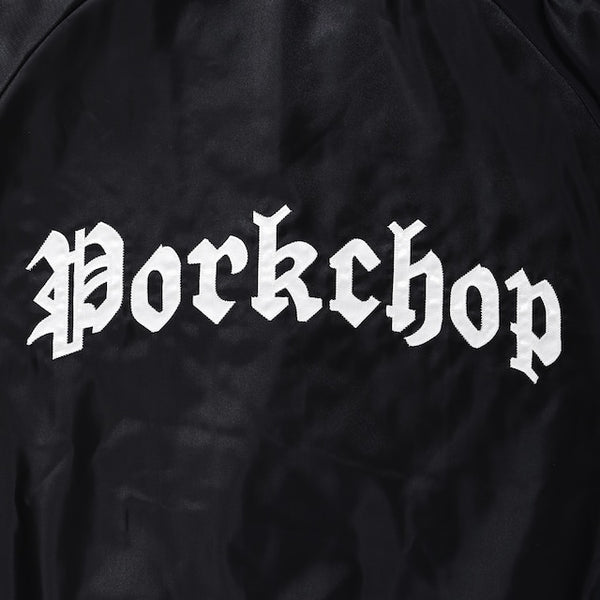 【PORKCHOP GARAGE SUPPLY|ポークチョップ ガレージ サプライ】SATIN SPORT JKT/サテンスポーツジャケット(BLACK)