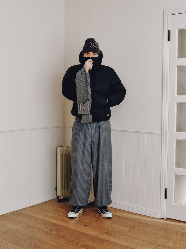 【SOL soonerorlater|ソル スーナーオアレイター】KNITTED BORDER SCARF(BLACK&IVORY , BURGUNDY&CHARCOAL) 正規取扱店舗 公式オンライン通販 島根 松江 26AW マフラー GuruGuruロゴ