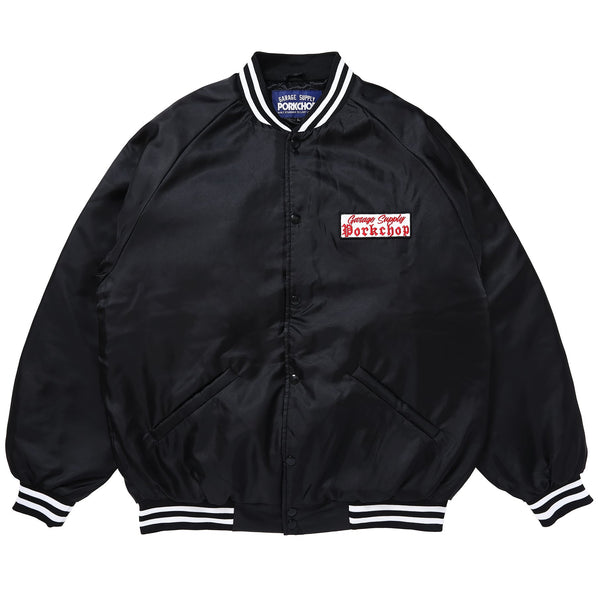 【PORKCHOP GARAGE SUPPLY|ポークチョップ ガレージ サプライ】SATIN SPORT JKT/サテンスポーツジャケット(BLACK)