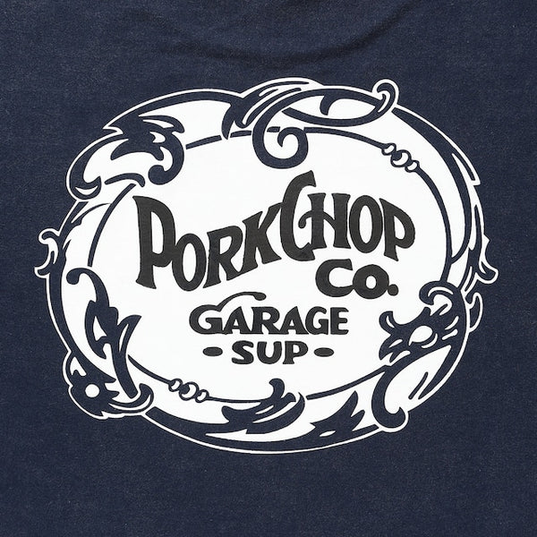 【PORKCHOP GARAGE SUPPLY|ポークチョップ ガレージ サプライ】F LEAF LOGO TEE / F リーフロゴ TEE(FADE NAVY,FADE GRAY)