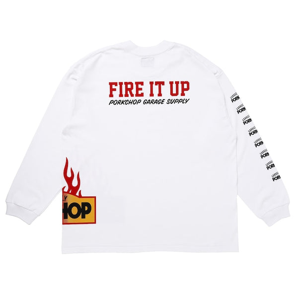 【PORKCHOP GARAGE SUPPLY|ポークチョップ ガレージ サプライ】FIRE BLOCK MULTI L/S TEE/ファイヤーブロック マルチ L/S TEE(WHITE)
