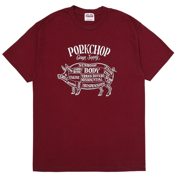 【PORKCHOP GARAGE SUPPLY|ポークチョップ ガレージ サプライ】PORK FRONT TEE 25/ ポーク フロント TEE 25 (WHITE,BLACK,BURGUNDY)