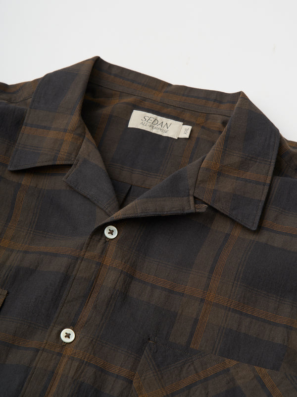 【SEDAN ALL-PURPOSE|セダンオールパーパス】MADRAS PLAID OPEN COLLAR SHIRT/マドラスプレイド オープンカラーシャツ(BLACK/OLIVE)