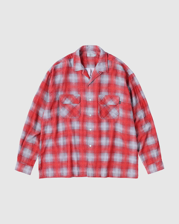 【SEDAN ALL-PURPOSE|セダンオールパーパス】PRINTED PLAID FLANNEL OPEN COLLAR SHIRT/プリンテッドプッラドフランネルオープンカラーシャツ(BRICK × BURGUNDY , GREEN × PURPLE)