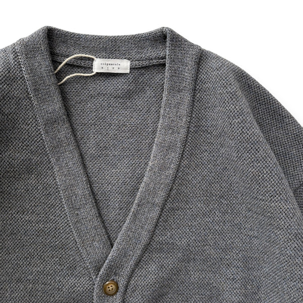 【CREPUSCULE|クレプスキュール】COTTON WOOL MOSS STITCH CARDIGAN/コットンウール モスステッチ カーディガン(BLACK , BLUE GRAY)