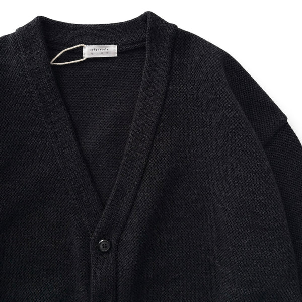 【CREPUSCULE|クレプスキュール】COTTON WOOL MOSS STITCH CARDIGAN/コットンウール モスステッチ カーディガン(BLACK , BLUE GRAY)