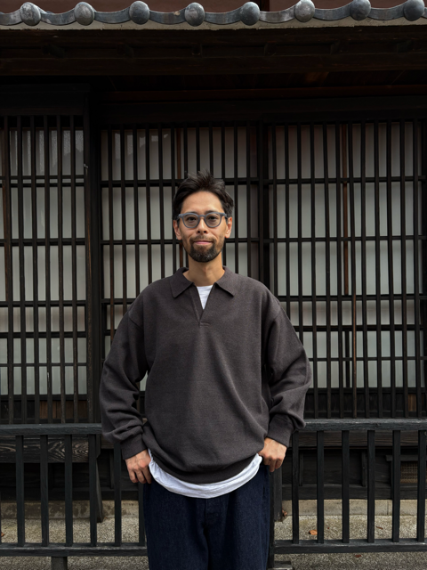 【CREPUSCULE|クレプスキュール】COTTON WOOL MOSS STITCH SKIPPER/コットンウール モスステッチ スキッパー(BLUE GRAY , BURGUNDY , CHARCOAL)