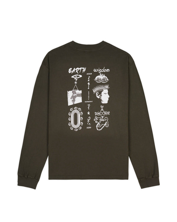 【BRAIN DEAD | ブレインデッド】EARTH WISDOM LONG SLEEVE SHIRT/アースウィズダムロングスリーブシャツ(DARK GREEN)