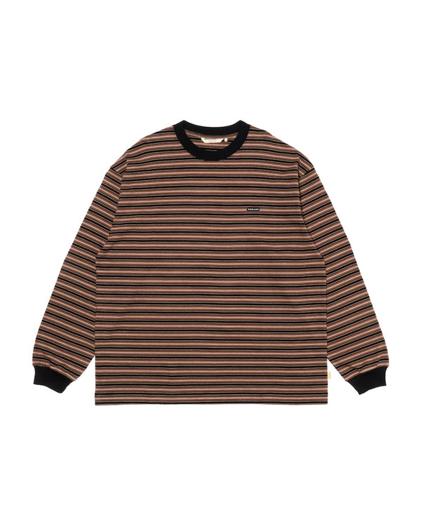 【FARAH|ファーラー】MULTI STRIPED CREWNECK L/S TEE/マルチストライプクルーネックL/Sティー(BROWN , GREEN)