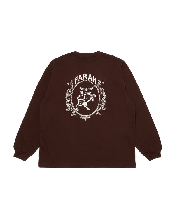 【FARAH|ファーラー】PRINTED GRSPHIC L/S TEE"TEXAS LONG HORN EMBLEM"/プリントグラフィックL/Sティー”テキサスロングホーンエンブレム(BROWN)