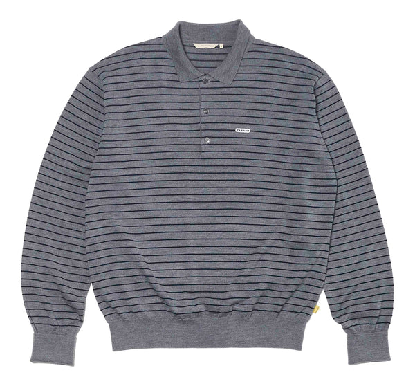 【FARAH|ファーラー】HIGH GAUGE STRIPED POLO SHIRT/ハイゲージストライプドポロシャツ(GREY)