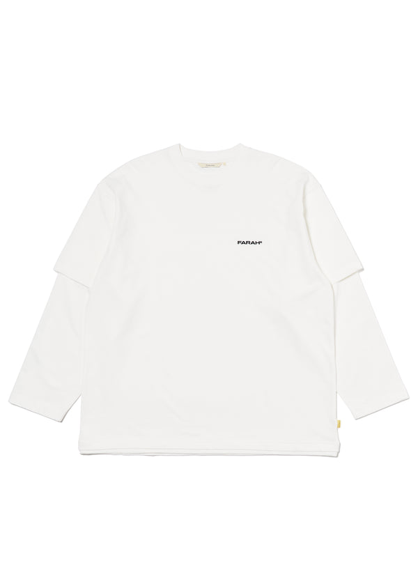 【FARAH|ファーラー】LAYERED L/S TEE/レイヤードL/Sティー(WHITE)