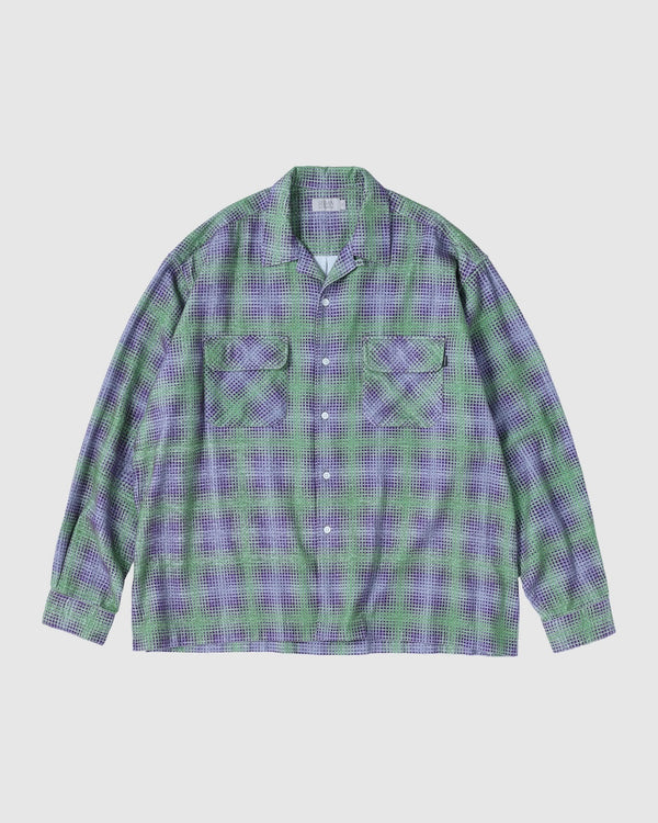 【SEDAN ALL-PURPOSE|セダンオールパーパス】PRINTED PLAID FLANNEL OPEN COLLAR SHIRT/プリンテッドプッラドフランネルオープンカラーシャツ(BRICK × BURGUNDY , GREEN × PURPLE)