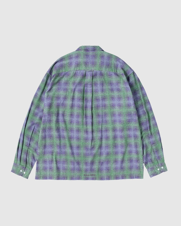 【SEDAN ALL-PURPOSE|セダンオールパーパス】PRINTED PLAID FLANNEL OPEN COLLAR SHIRT/プリンテッドプッラドフランネルオープンカラーシャツ(BRICK × BURGUNDY , GREEN × PURPLE)