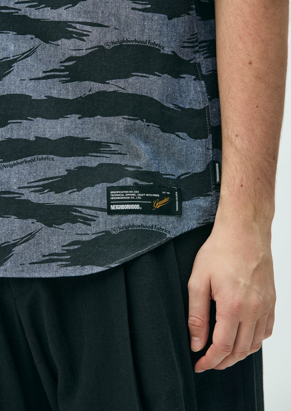 【NEIGHBORHOOD|ネイバーフッド】CAMO PATTERN CHAMBRAY SHIRT SS /カモパターンシャンブレーシャツSS(BLACK,INDIGO)